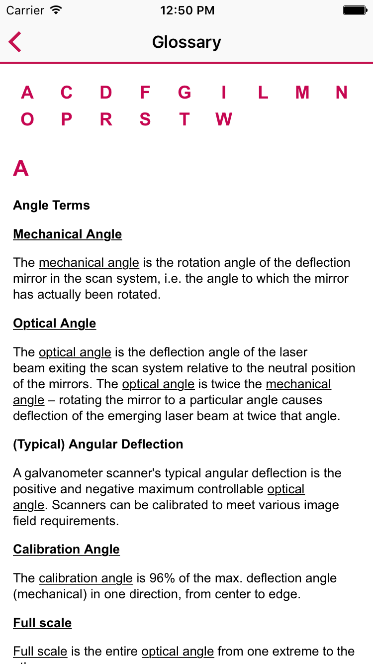 Glossary in SCANcalc App
